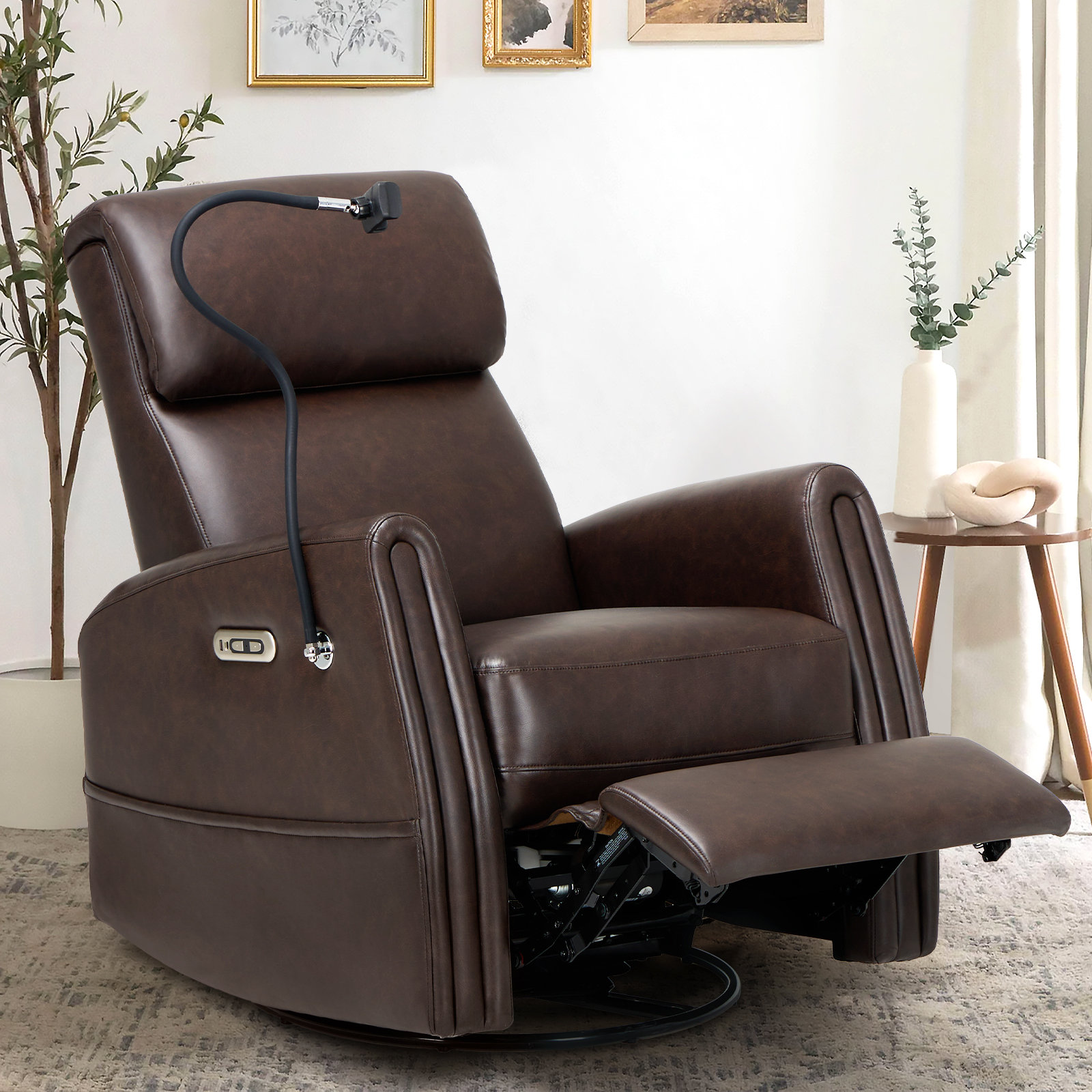 Latitude Run Wide Upholstered Swivel Power Recliner with USB Type C Charging Ports Phone Pad Holders Reviews Wayfair